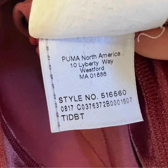 PUMA Stretch Velvet And Mesh Long Sleeve Burgundy Crop Top Style 516560 Size XL - Picture 8 of 8